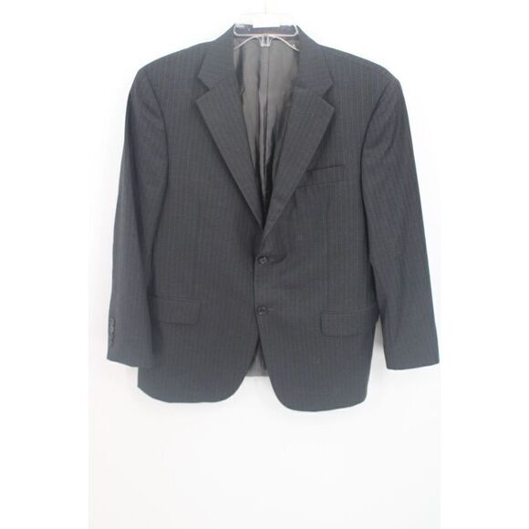 HICKEY FREEMAN SUIT COAT 42 SHORT GRAY WITH BLUE PIN STRIPE 2 BUTTON CLOSURE - Picture 1 of 10